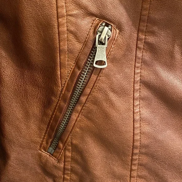 ana Faux Brown Leather Jacket Size Medium Moto Zipper - Picture 6 of 12